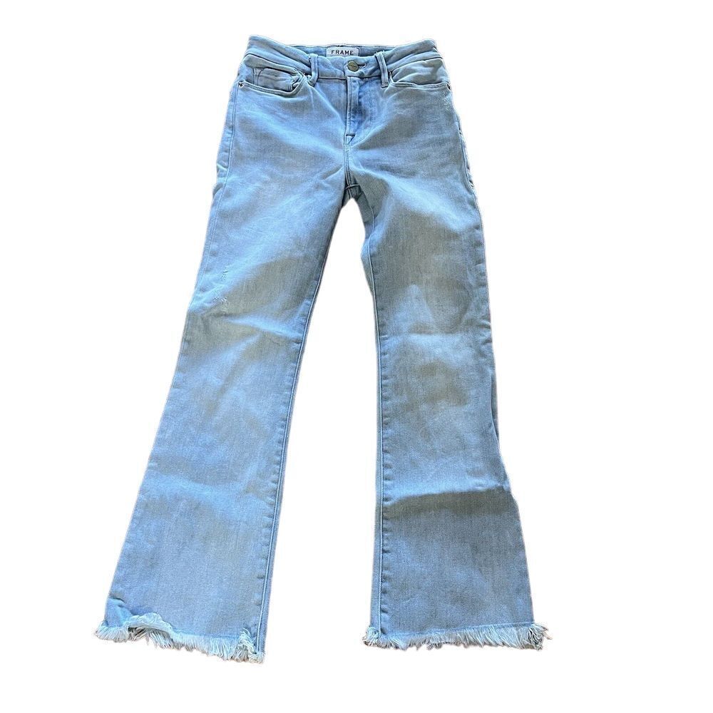 Frame Le Crop Mini Boot Jeans‎ Light Wash Size 24 Frayed Hem Stretch Bootcut